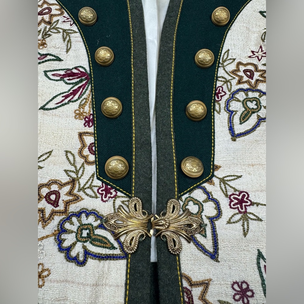 Vintage Helene Straber Silk Embroidered Puff Sleeve Crop Jacket Size 38 US 8 - Picture 4 of 15